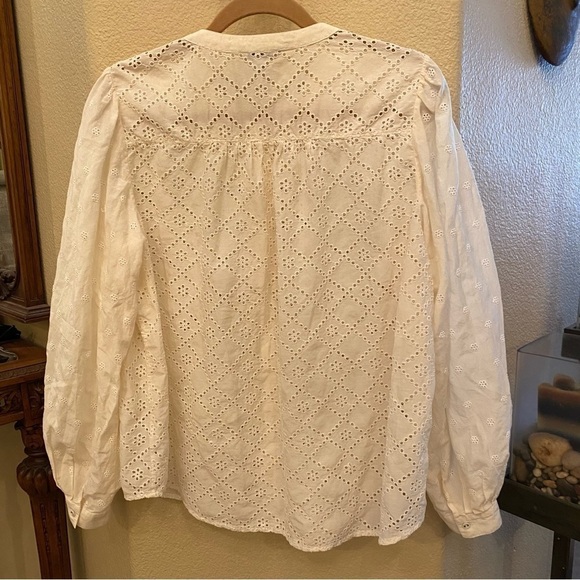JOIE Women Ivory Eyelet Buttoned Long Sleeve Top Size Large - Picture 5 of 9